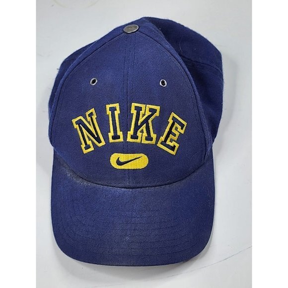 RARE Vtg 80's 90 Nike Swoosh Logo Blue Green Yellow Snapback Hat Cap Wool Blend - Picture 1 of 7